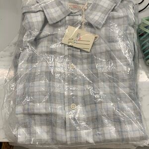 Faherty Mens Small NWT Blue / gray plaid Cotton Button Up Shirt